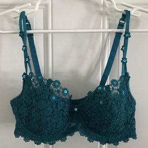 Ambrielle Sequin Bra Lace Lacy Teal Turquoise